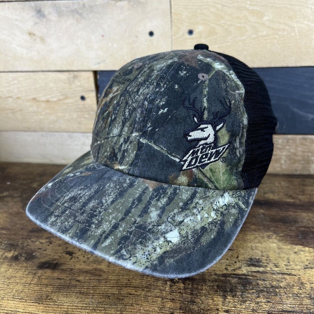 Vintage Mountain Dew Camouflage Deer Hunting Trucker Hat Mesh Baseball Cap